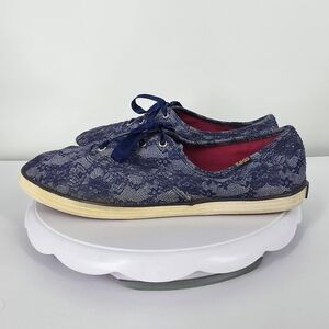 Keds Champion Women's 11 Navy Blue Lace Overlay Sneakers Satin Ribbon WF52149M